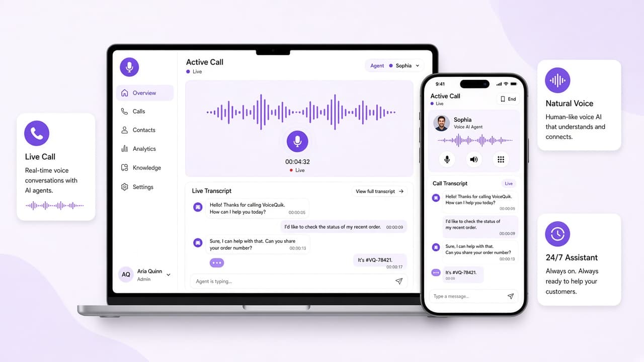 AI Voice Assistant dashboard and live call interface